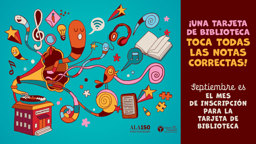 volante promocionando septiembre como mes de la tarjeta de la biblioteca